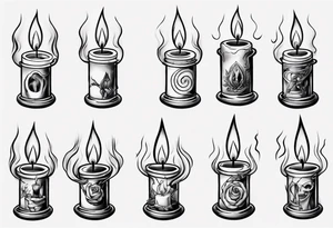 Burning candle in finger loop holder tattoo idea