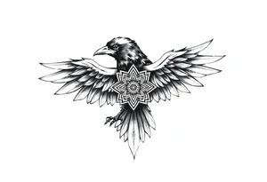 ominouse raven with mandala on its wings tattoo idea