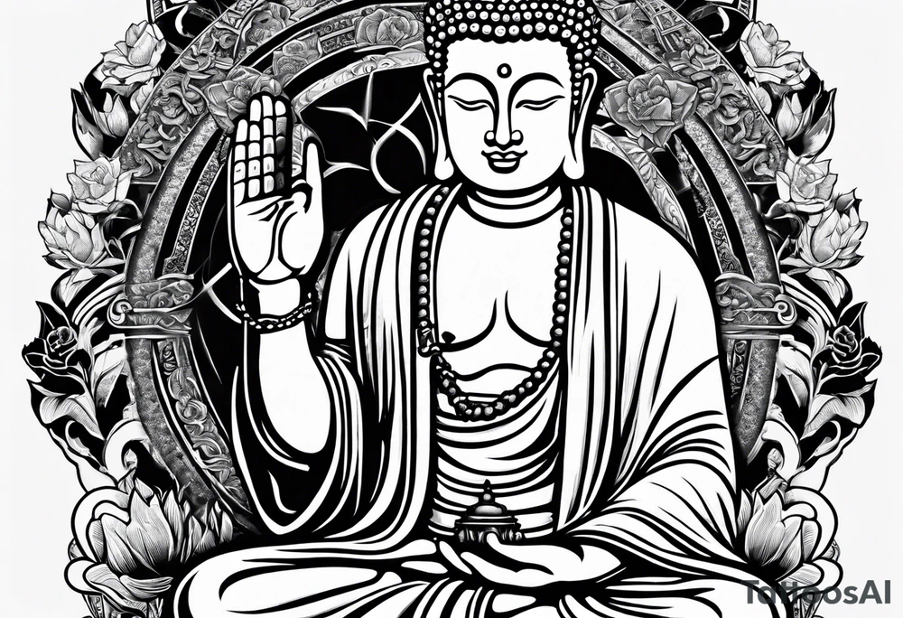 working class hero text with 20 pieces of silver and praying hands and buddha tattoo idea