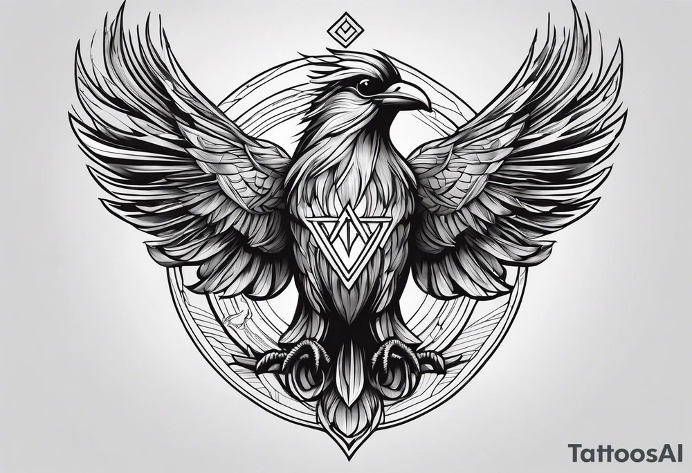 Valhalla symbol bird straight line tattoo idea