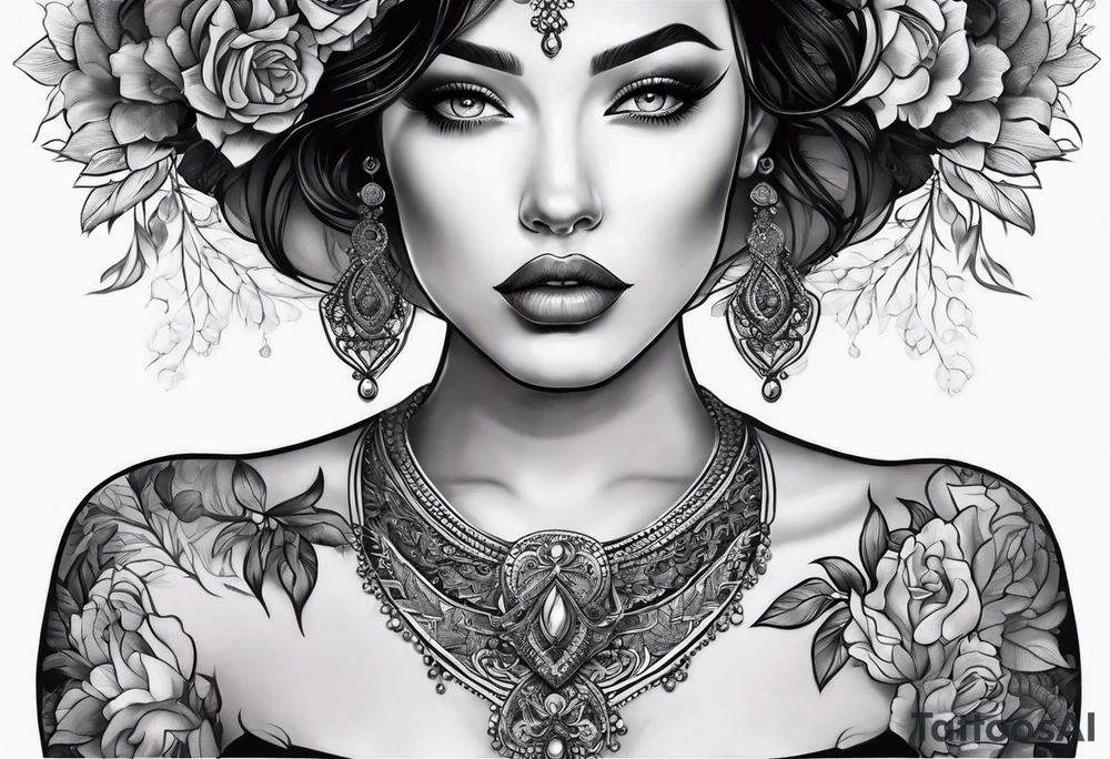 Non portrait feminine throat tattoo idea