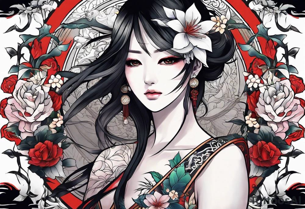 Izanami-no-mikoto half dead half living tattoo idea