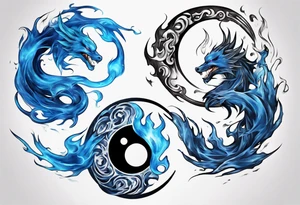 Blue fire mix with ying and yang symbol tattoo idea