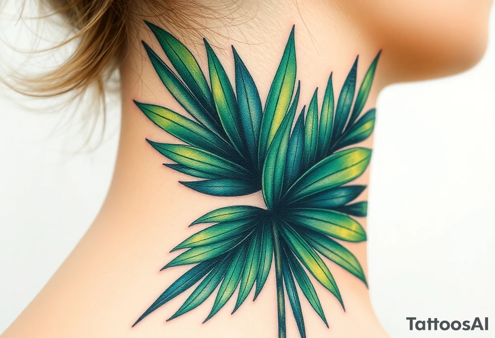 realistic large movement woven palm leaves tattoo idea