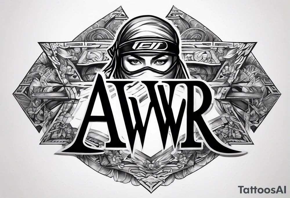 the letters A W R in the middle of a ninja headband tattoo idea