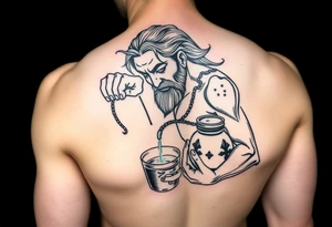 aquarius badass humanized version man trickling water from his jar along the arm tattoo idea