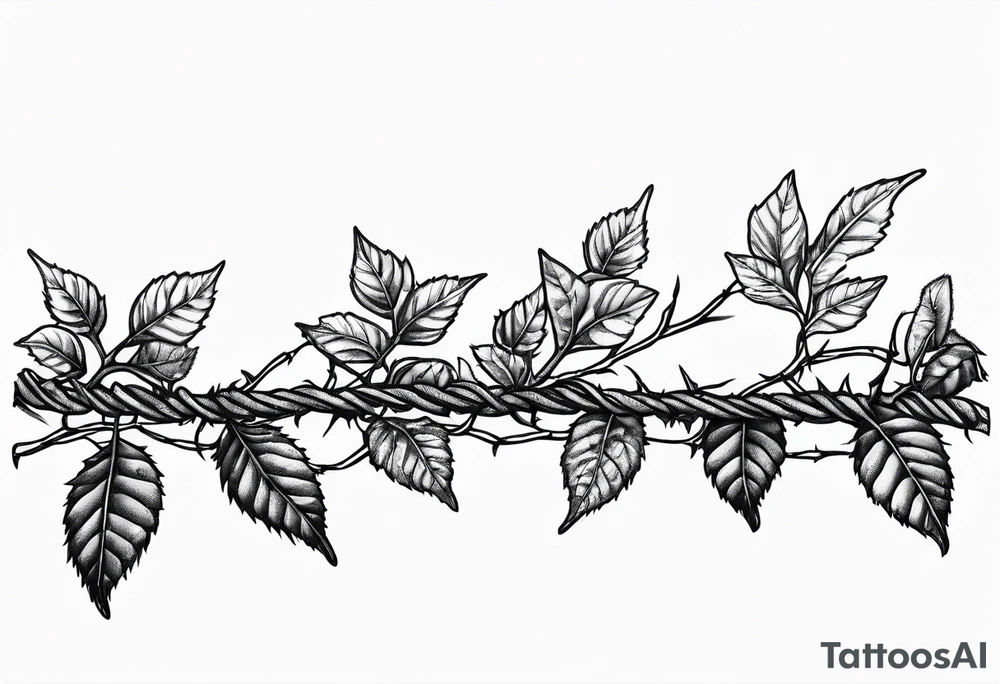 small amount of poison oak wrapped around barbed wire in a straight line tattoo idea
