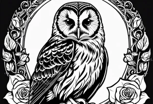 Barred owl with a single rose tattoo idea