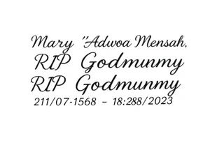 a message saying: Mary "Adwoa" Mensah, RIP Godmummy, 21/07/1958 - 28/07/2023 tattoo idea