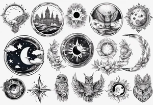 Mond und Sonne mit Eule und Wassermann und Berlin tattoo idea