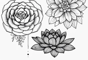 fine line. one big succulent in the middle. Two smaller succulents on each side. Dots and floral
. Sternum tattoo grey scale shading tattoo idea