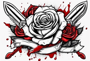 dagger cutting through a rose with blood sprayed around tattoo idea