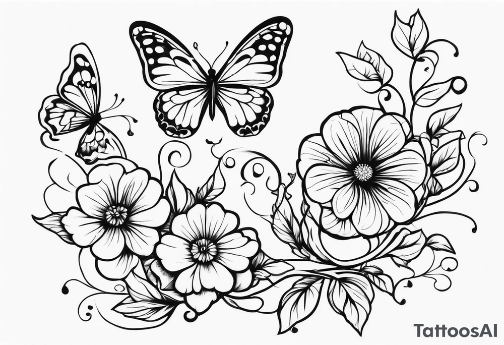flower, vines, and butterflies on arm tattoo idea