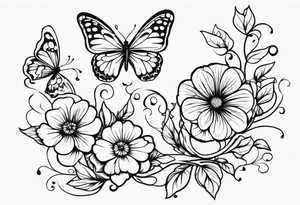 flower, vines, and butterflies on arm tattoo idea