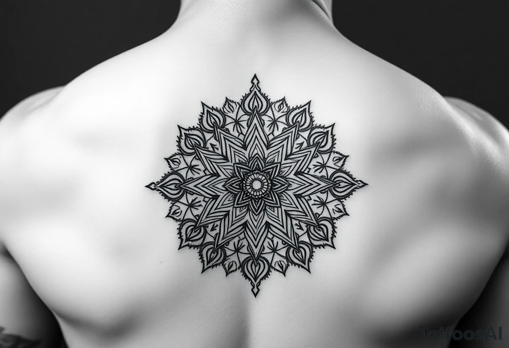 intricate mandala with sacred geometry and cosmic elements tattoo idea