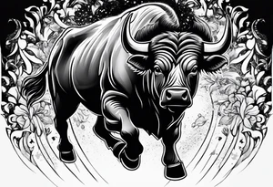 raging bull busting through crowd tattoo idea