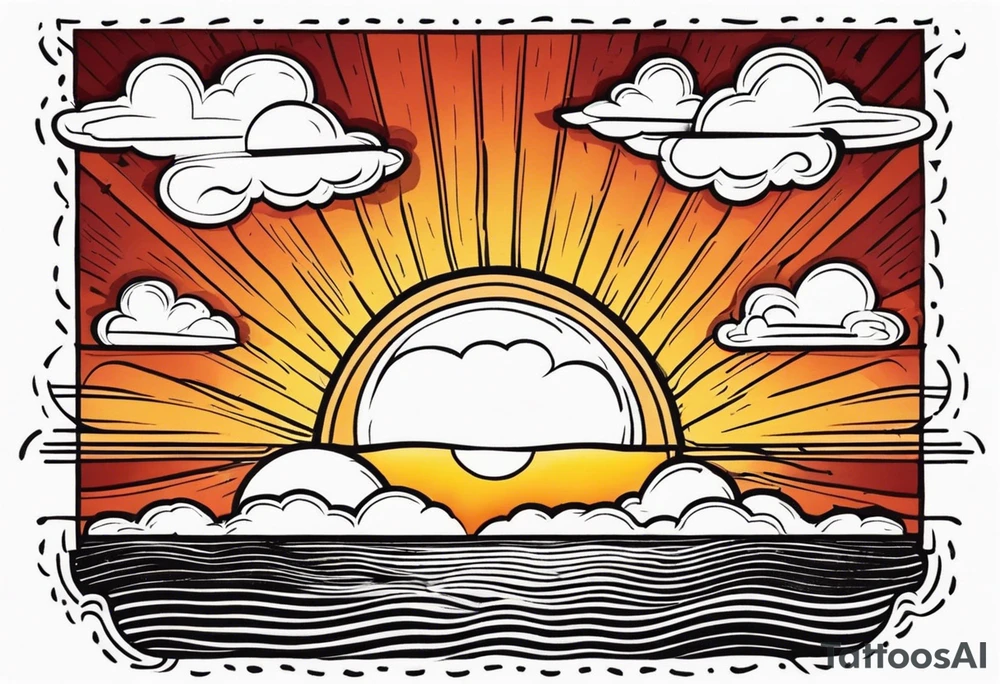 sunshine with rays
and clouds
old school vintage simple traditional design 

bold color simple tattoo idea