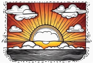 sunshine with rays
and clouds
old school vintage simple traditional design 

bold color simple tattoo idea