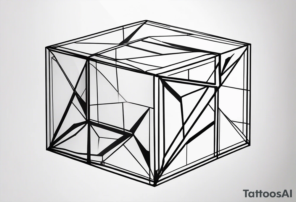 A three-dimensional cube with an emphasis on lines, creating a depth effect. tattoo idea