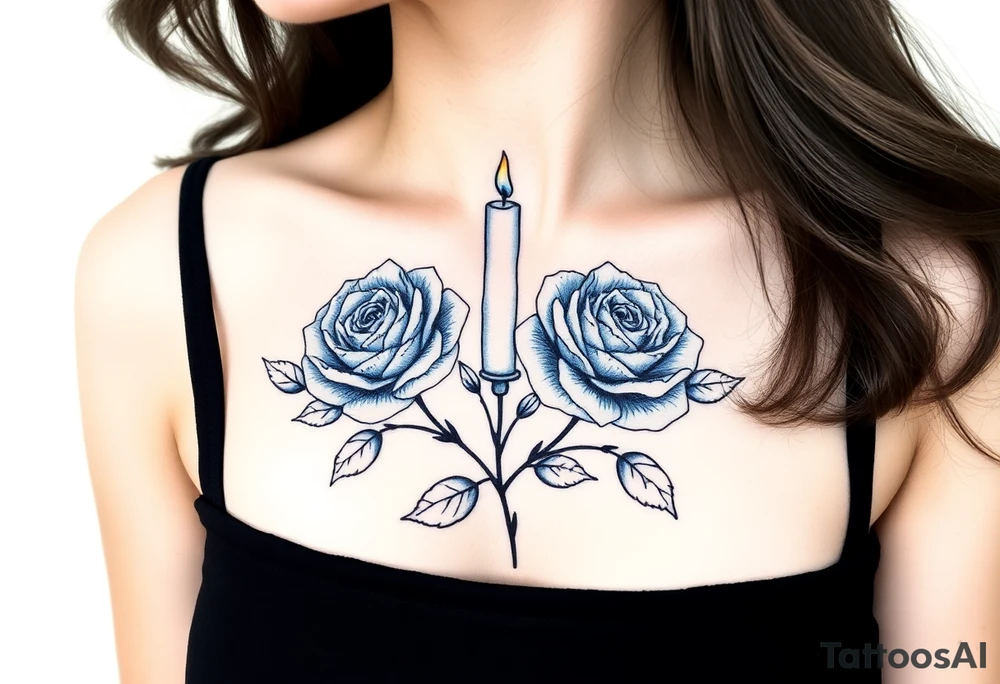 Blue, 2 roses, 2 candles tattoo idea