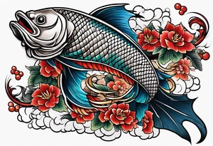 Japanese carp skin with dragon and Japanese word tattoo idea