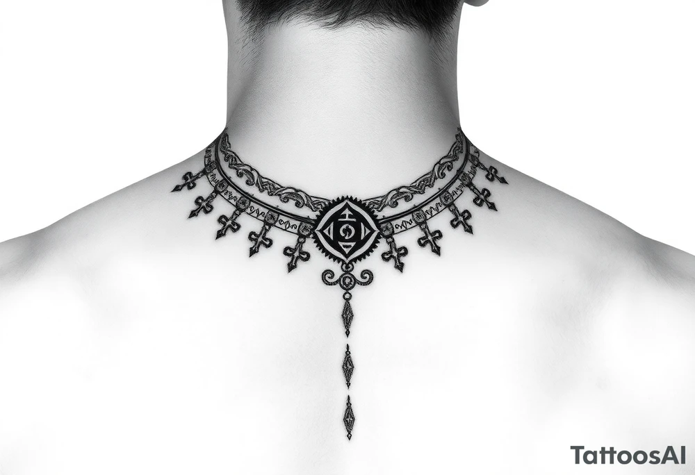 create a asatru norse choker necklace for a neck tattoo on a female with the runes love and protection and self love in it tattoo idea
