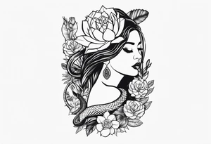 womens western sticker tattoo arm sleeve with playing cards, snakes, and cactuses with flowers in the background tattoo idea