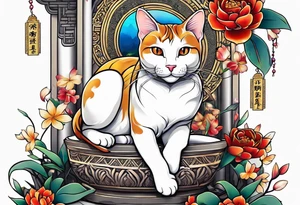Cat on top of budha playing with a mice tattoo idea
