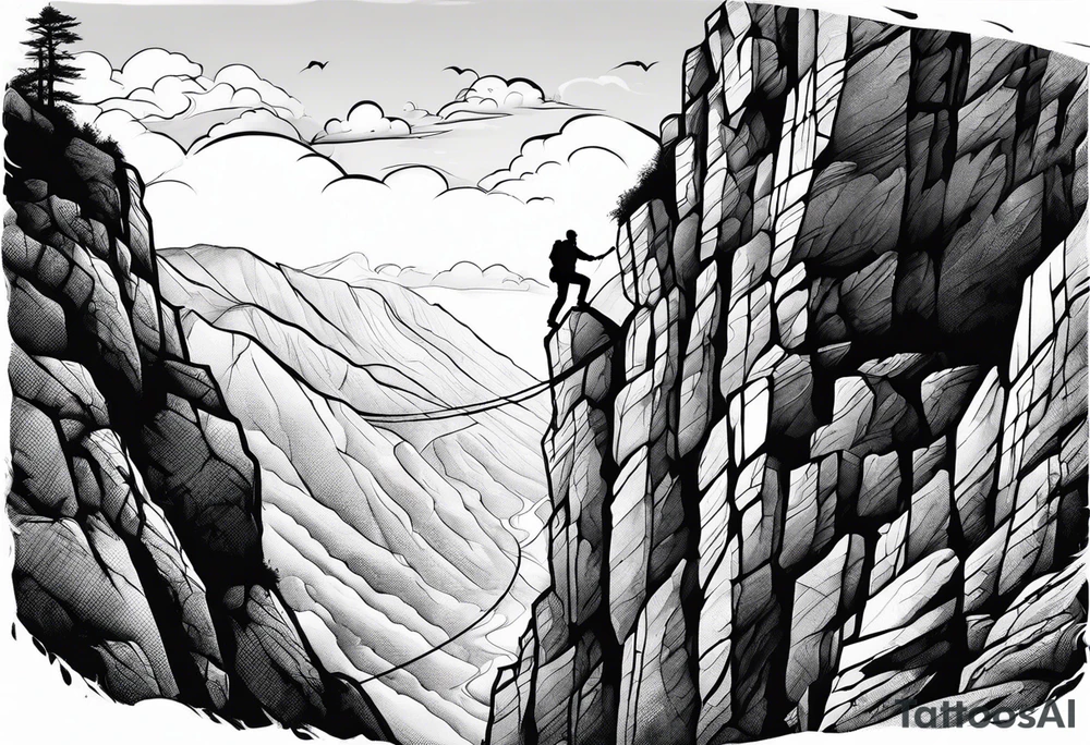 create a tattoo of a naked man climbing a cliff tattoo idea