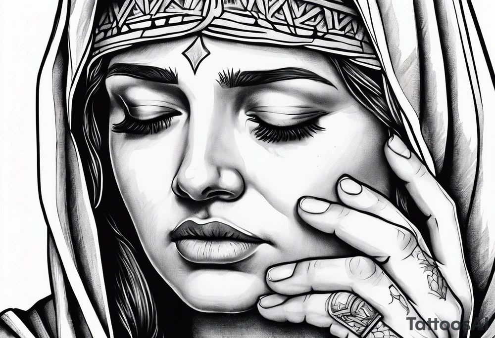 Mary mother of Jesus with a third of her hands and crying tattoo idea