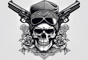 Skull, gun, bandana tattoo idea
