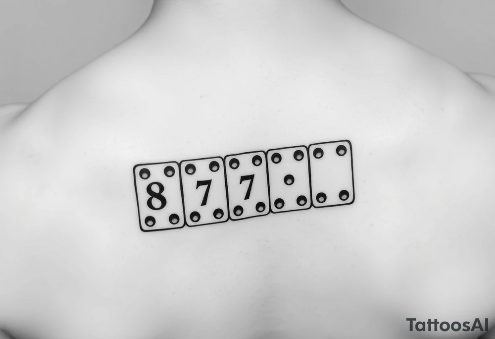 drei dominosteine hintereinander mit den augennummern 8 7 6 und beim letzten unten 6 und oben die Inizialen JH tattoo idea