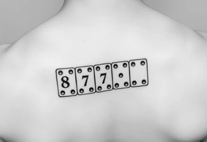 drei dominosteine hintereinander mit den augennummern 8 7 6 und beim letzten unten 6 und oben die Inizialen JH tattoo idea