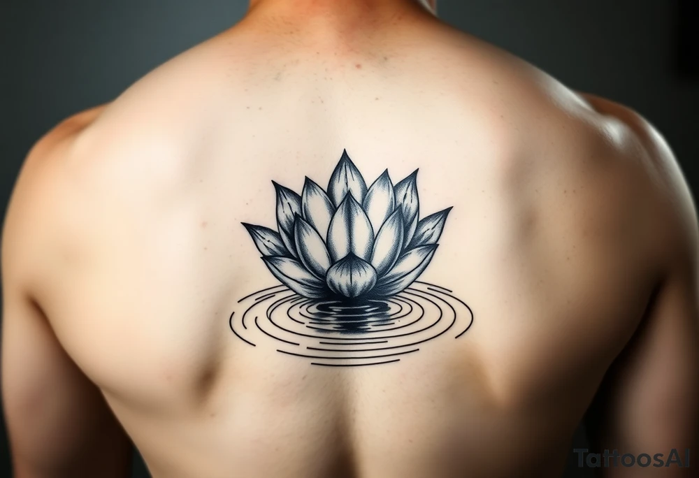 serene lotus flower emerging from sacred waters with ripples tattoo idea