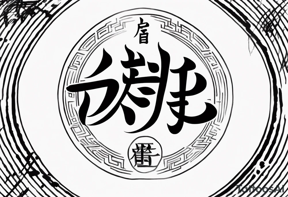 Chinese lettering with a coin charm tattoo idea