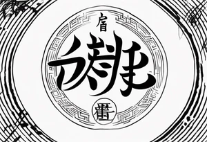 Chinese lettering with a coin charm tattoo idea