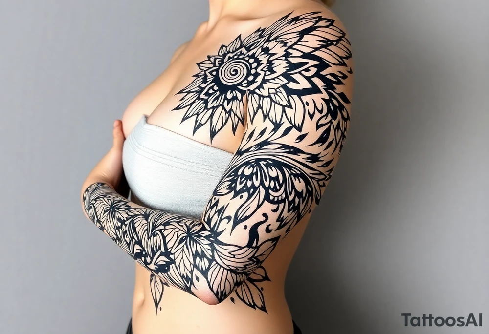 bold line shaman and indian style tattoo idea