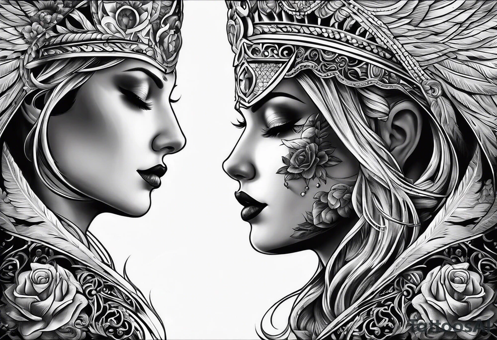 Shadow cloak protecting beautiful dagger tattoo idea