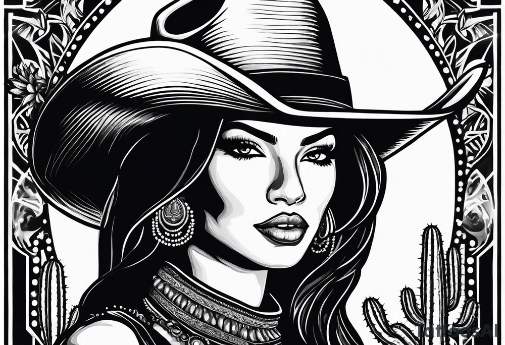 Cactus desert cowgirl black woman tattoo idea