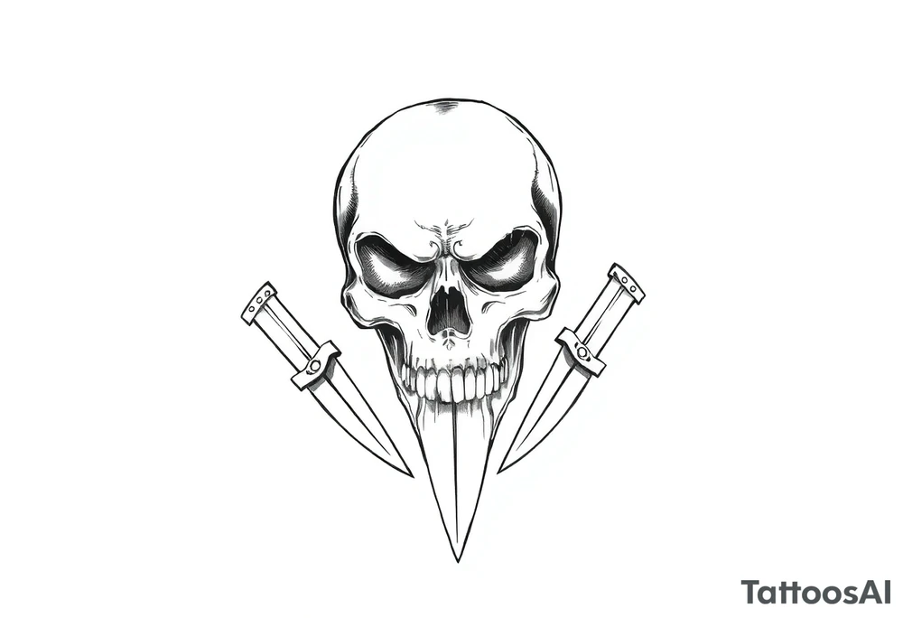 Skull with knives tattoo idea