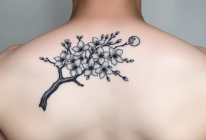 Japanese cherry blossom tree with full moon on left side tattoo idea