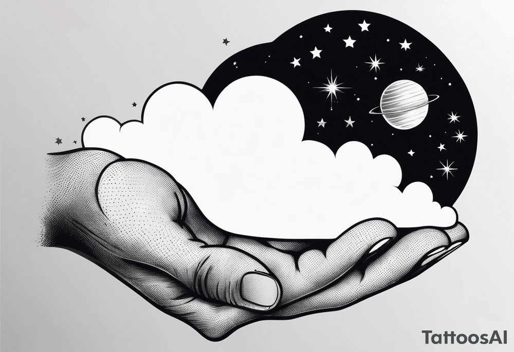 A wrist tattoo in a format of a cloud with the bracelet orientation and inside of this cloud I want galaxy stars and planets tattoo idea