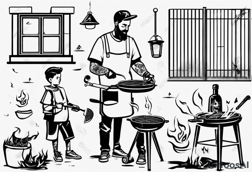 Father and son spending time grilling outside tattoo idea