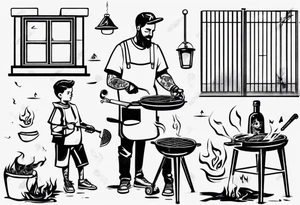 Father and son spending time grilling outside tattoo idea