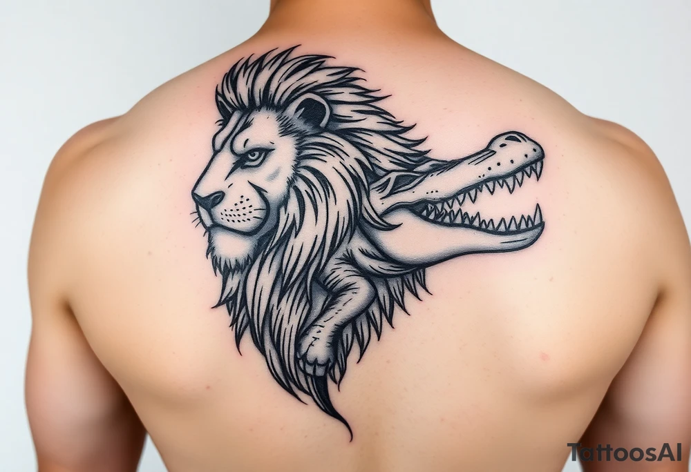 powerful majestic lion crocodile tattoo idea