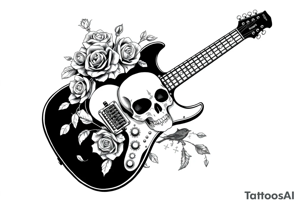 Electric guitar with skulls and roses tattoo idea