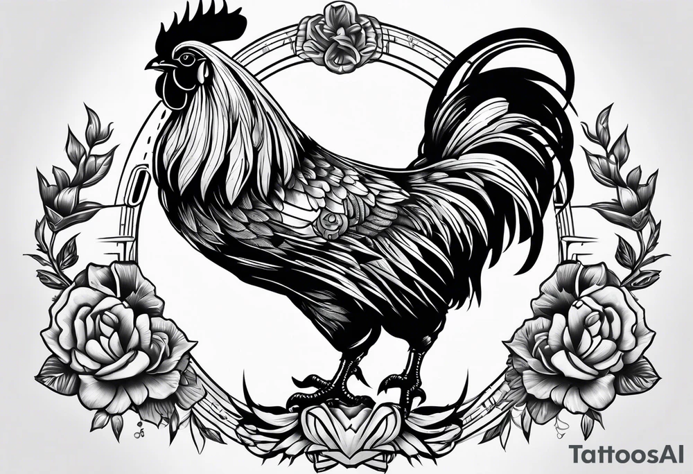 rooster holding machine gun tattoo idea