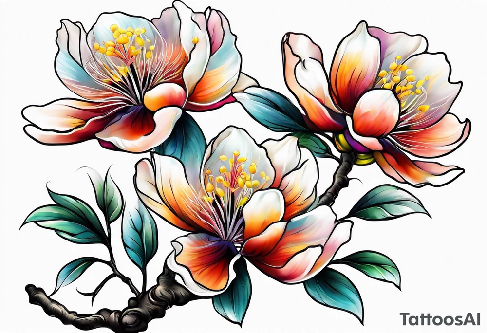 2 silk tree blossoms floating tattoo idea