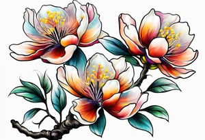 2 silk tree blossoms floating tattoo idea