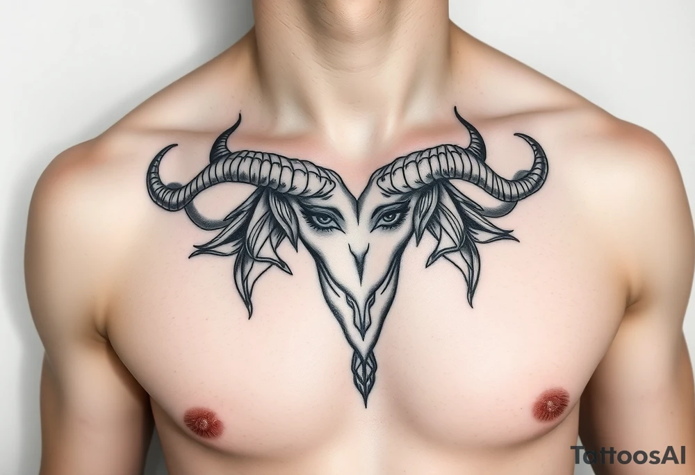 Feminine Tattoo with horns just barley touching collarbone tattoo idea